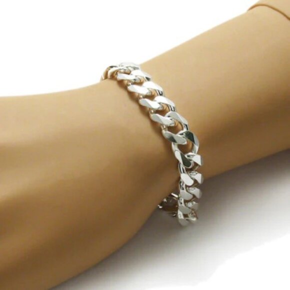 CHARMING STERLING SILVER CUBAN LINK CHAIN BRACELET - 8 INCH - Picture 13 of 16